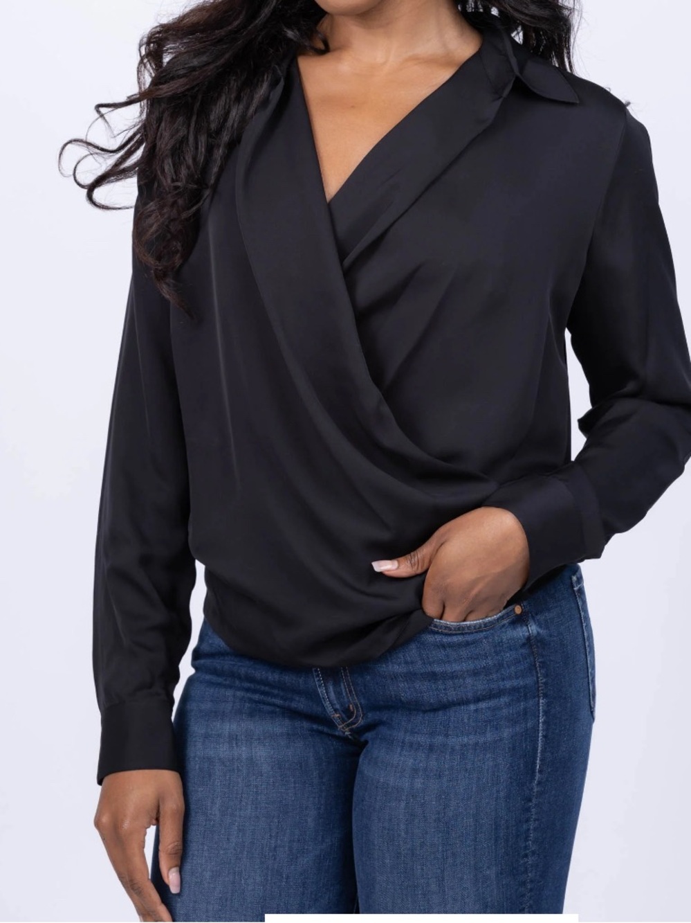 NEW $395 Theory Silk Women's Ls Wrap Black Blouse size L Baddie Whimsigoth